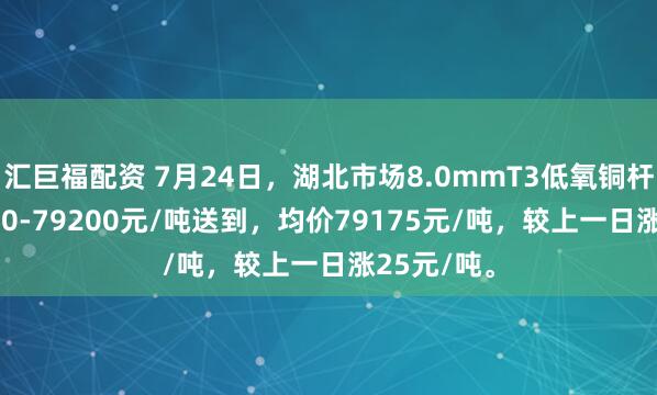 汇巨福配资 7月24日，湖北市场8.0mmT3低氧铜杆报价79150-79200元/吨送到，均价79175元/吨，较上一日涨25元/吨。