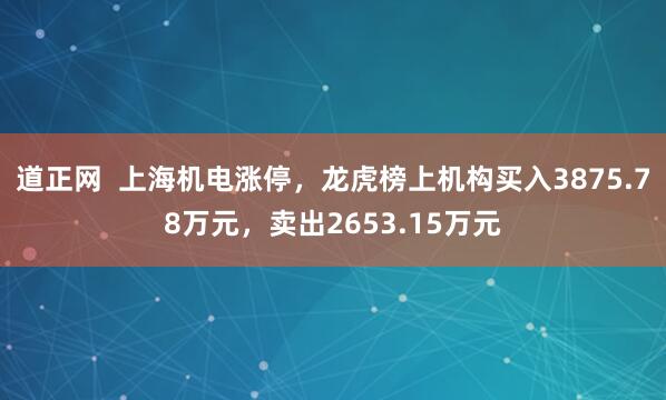 道正网  上海机电涨停，龙虎榜上机构买入3875.78万元，卖出2653.15万元